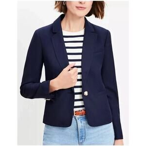 NWT ANN TAYLOR LOFT DEEP SPACE BLUE TWILL SCHOOLBOY BLAZER JACKET SZ 10